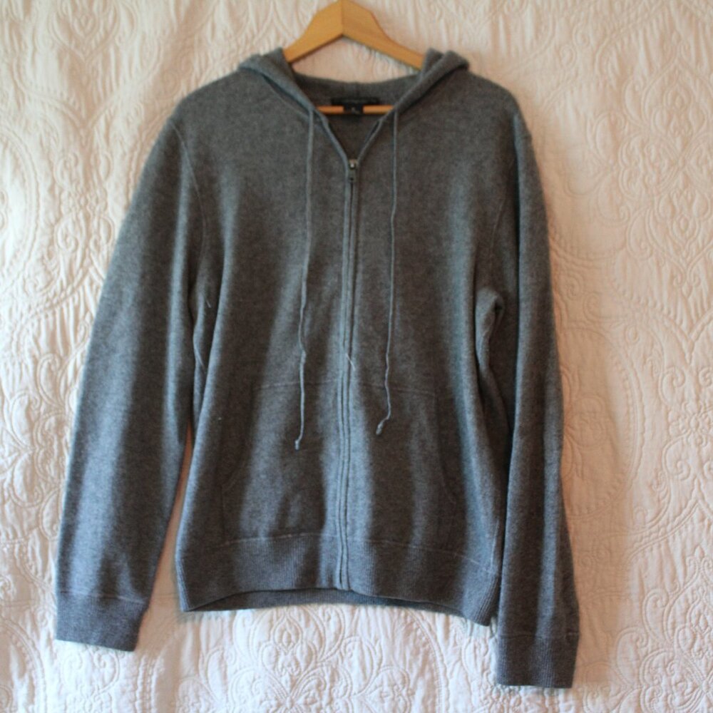 The Mens Store at Bloomingdales Cashmere Zip Front Hoodie Sz Lg Gray